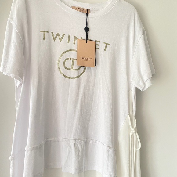 TWIN-SET Maxi Flared T-shirt with Ruffle Insertnero Size IT XS NWT - Picture 5 of 13